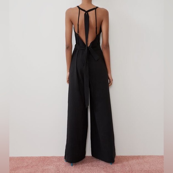 ZARA BLACK MODAL LONG FLOWY OPEN BACK JUMPSUIT $79.90 - Picture 4 of 5